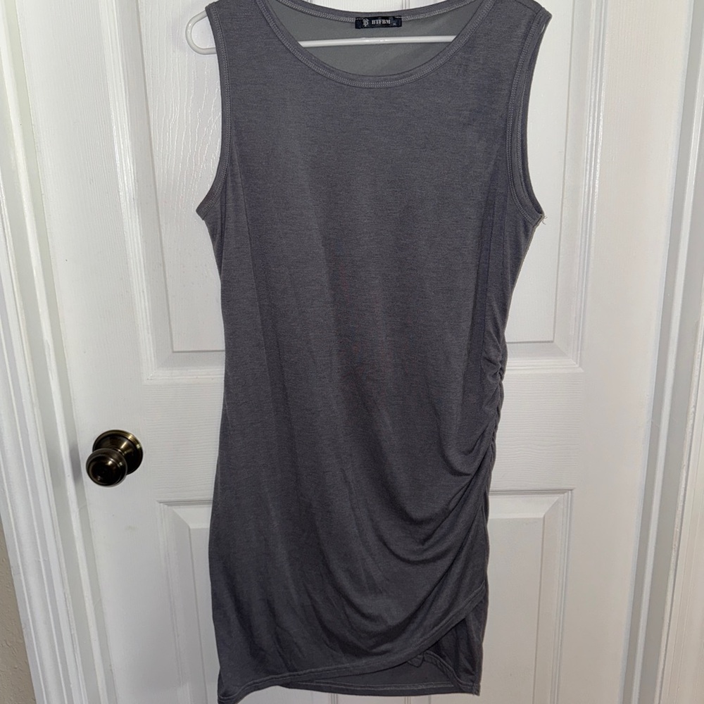 White House Black Market Gray Ruched Asymmetrical Tank Top